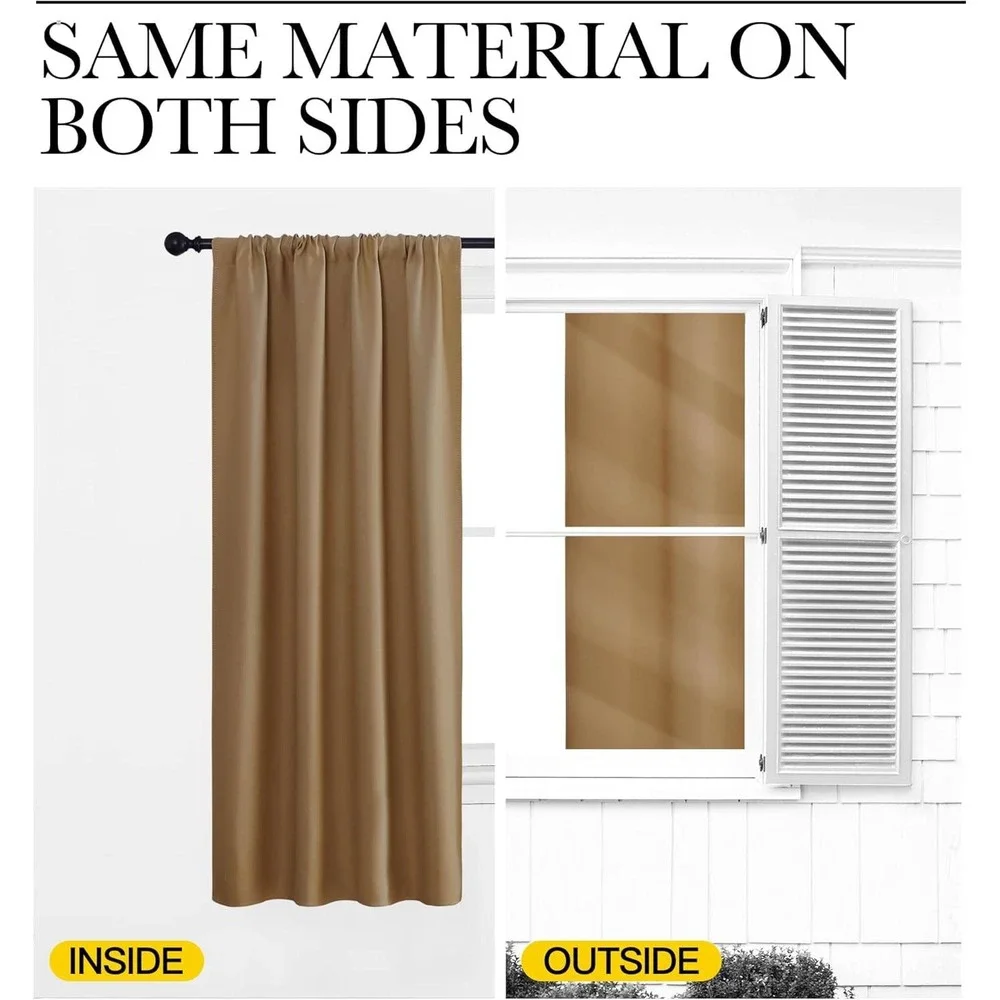 Gold Brown Blackout Curtains 2 Panel Set 42x36 Rod Pocket Triple Weave Shading
